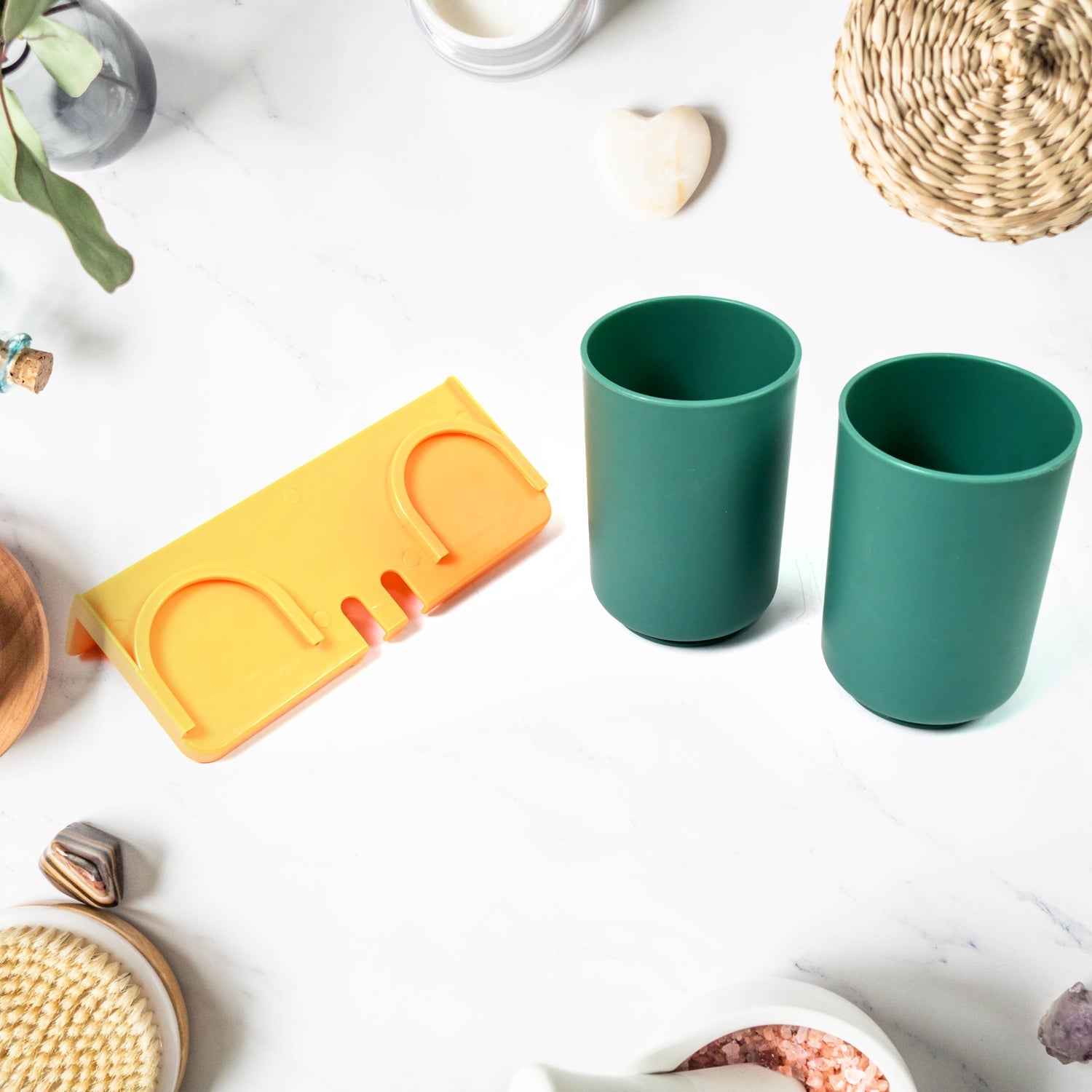 Multipurpose Wall Mount Toothbrush Holder Plastic Stand With 2 Cup (1 Set) Multipurpose Wall Mount Toothbrush Holder Plastic Stand With 2 Cup (1 Set)